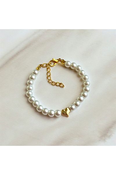 H&T acsessories Pearl Bead Bracelet with Heart