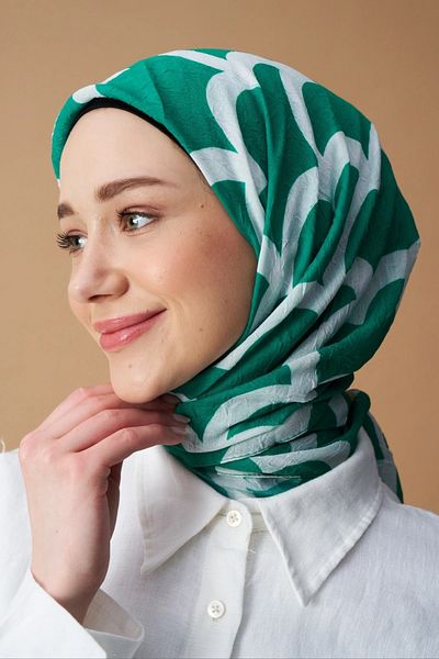 Modakaşmir Green Bamboo Scarf - Cloud Pattern