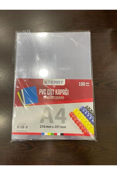Temat PVC A4 CİLT KAPAĞI 210 mm x 297 mm 100'LÜ PAKET ŞEFFAF