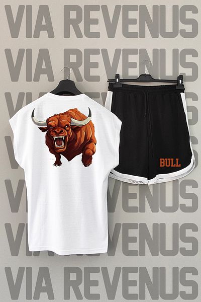 Vordevia Bull Crew Neck Λευκό και Μαύρο Αθλητικό Σετ μπλουζάκι και σορτς - Zero Sleeve