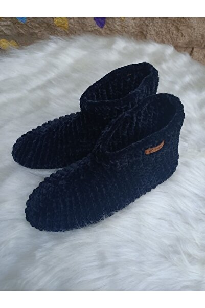 Tuyy El Örgüsü Tasarım Siyah Ev Botu& Patik Özel
