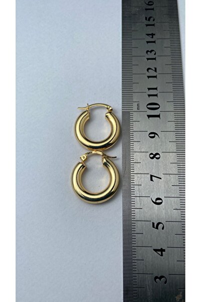 roshel Çelik Kararmaz - 2 Adet Premium Bombeli Halka Küpe Oval Gold Altın Kalın Küpe Kadın zincironline