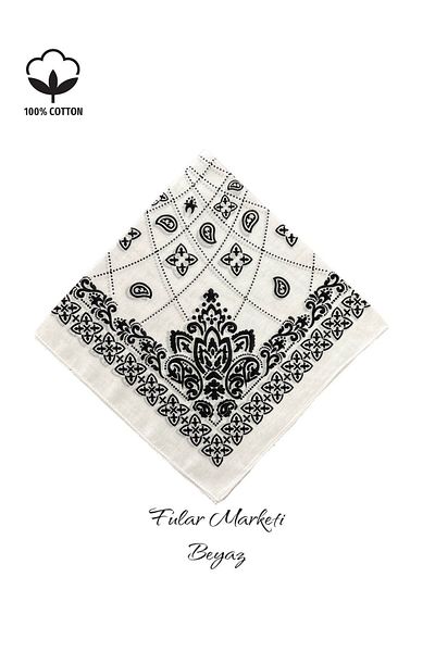 Fular Marketi Add 4 to Cart Pay 3 100% Cotton Elegance Pattern White