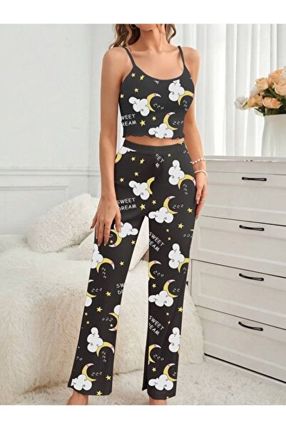 AURA Women's Strappy Long Pajama Set BlackCloud6