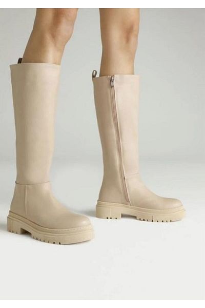 Demashoes Γυναικείες αδιάβροχες μπότες με μπεζ φερμουάρ με χοντρή σόλα