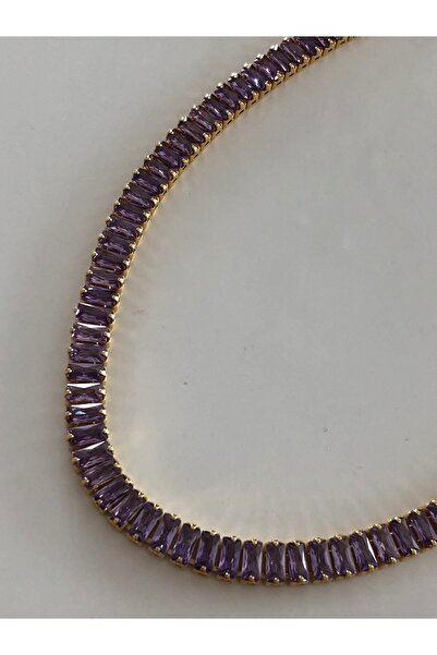 tones official Baget Taşlı Mor Choker Kolye