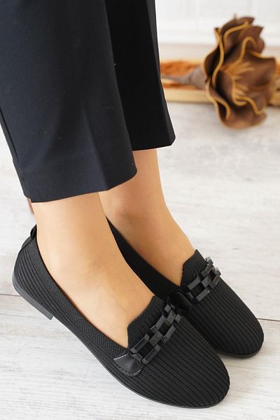 Demashoes Tricotaje negre de damă cu lanț Balerini de zi cu zi pentru femei Talpă ușoară și confortabilă