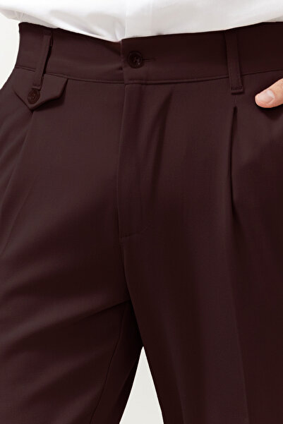 Trendyol Collection Hnědé skládané látkové kalhoty italského střihu – dvojitá noha Tmnss24Pl00022