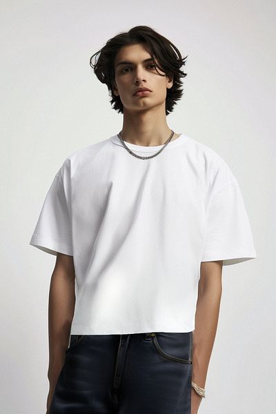 Trendyol Collection Übergroßes T-Shirt in Ecru – quadratischer Schnitt, schulterfrei, 100 % Baumwolle – TMNAW25TS00008