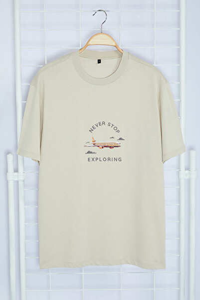 Trendyol Collection Stone Oversize/Wide Cut Více Sustainable Text Embroidery 100% bavlna Organické tričko TMNSS24TS00168