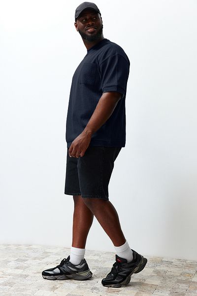 Trendyol Collection AnThraciTe Oversize Premium T-Shirt - PockeTed, TexTured, Large Size TMNSS24BF00028