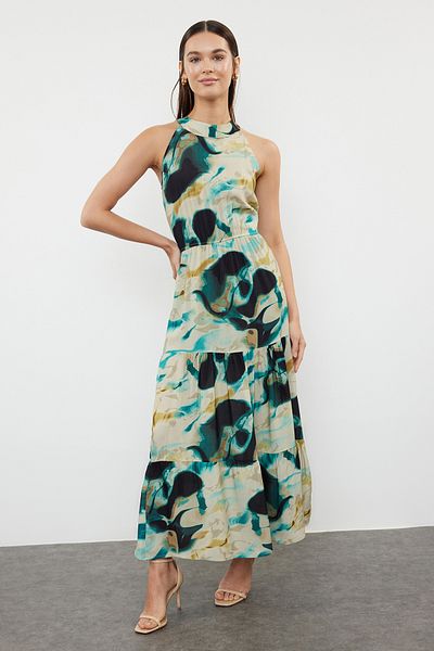 Trendyol Collection Μαύρο μάξι φόρεμα με λαιμόκοψη σε Α γραμμή - Abstract Pattern, TWOSS24EL01025