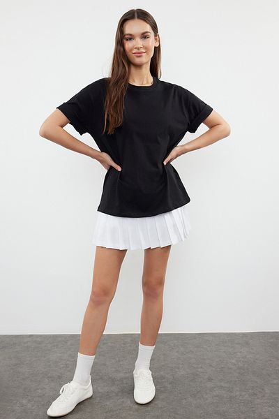 Trendyol Collection Black More Sustainable 100% Cotton Printed Relaxed/Comfortable Fit Knitted T-Shirt TWOSS24TS00152