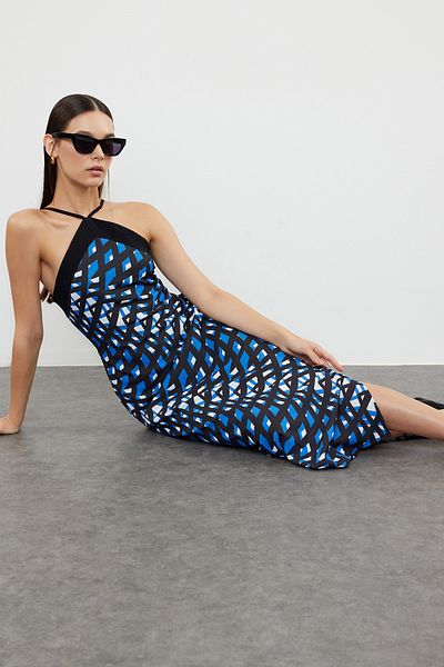 Trendyol Collection Geometric Patterned Black Woven Dress - Straight Cut TWOSS24EL01039