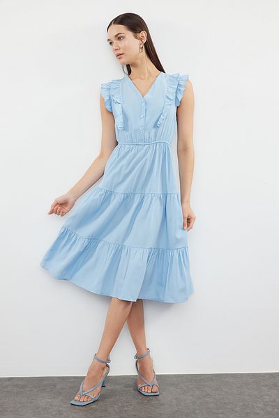 Trendyol Collection Rochie midi albastră cu volane în formă de skateboard - TWOSS24EL01073