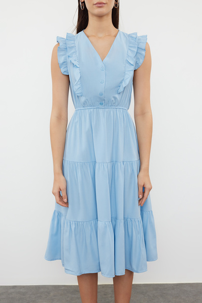 Trendyol Collection Rochie midi albastră cu volane în formă de skateboard - TWOSS24EL01073