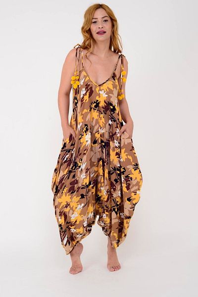 Park Moda AS34 CAMOUFLAGE PATTERN TASSELED BOHO JUMPSUIT