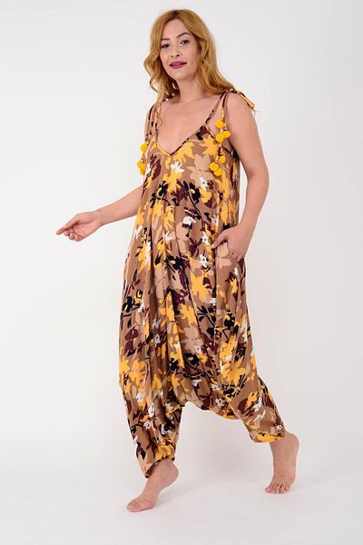 Park Moda AS34 CAMOUFLAGE PATTERN TASSELED BOHO JUMPSUIT