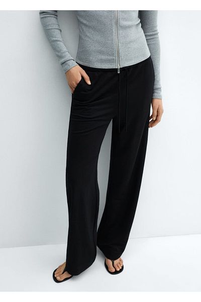 MANGO Woman Elastic Waist Wide Leg Trousers