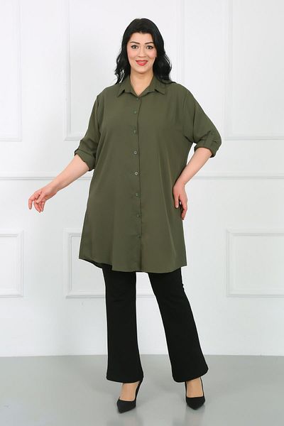 By Alba Collection تونيك نسائي مقاس كبير - قماش كاكي دبي