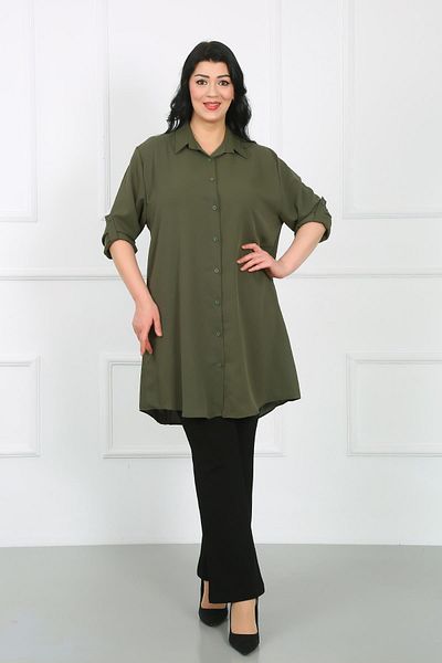 By Alba Collection تونيك نسائي مقاس كبير - قماش كاكي دبي
