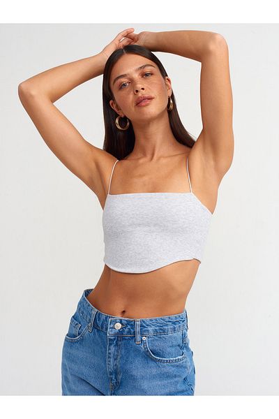 Dilvin 20858 Gray Melange Strappy Crop Top