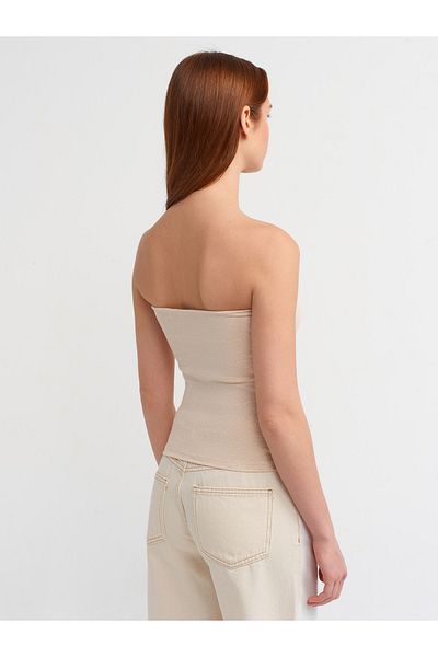 Dilvin 20831 Strapless Blouse-Beige Melange