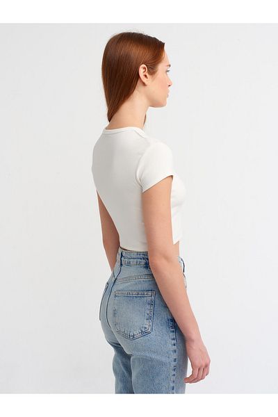 Dilvin 30936 Body Sitting Crop Top-Ecru