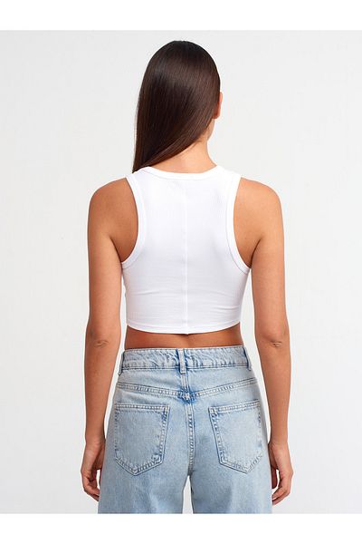 Dilvin 20820 Crop Top-White με εφέ ραφής
