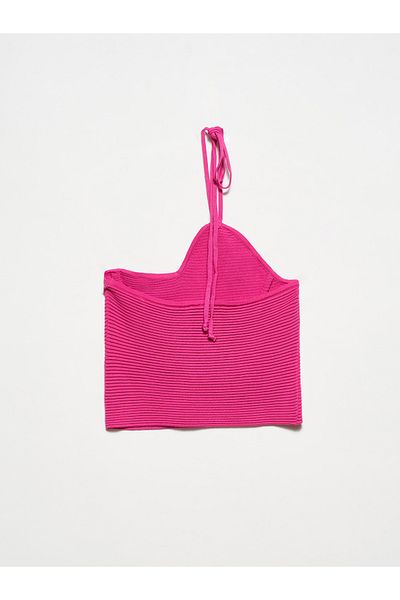 Dilvin 10370 Tricotaj cu șireturi pentru gât Bustieră-Fucsia