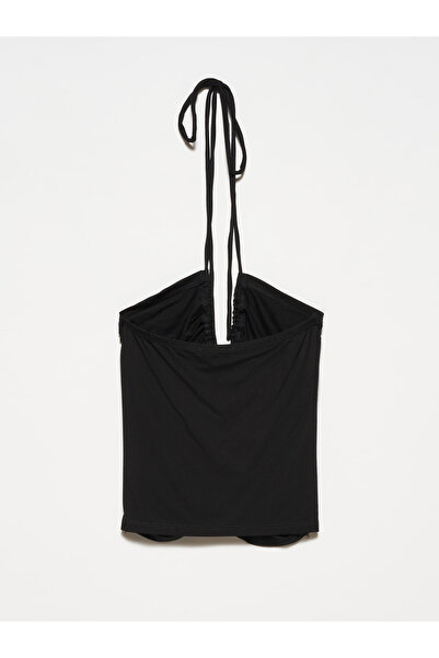 Dilvin 20709 Bağcıklı Crop Top-siyah