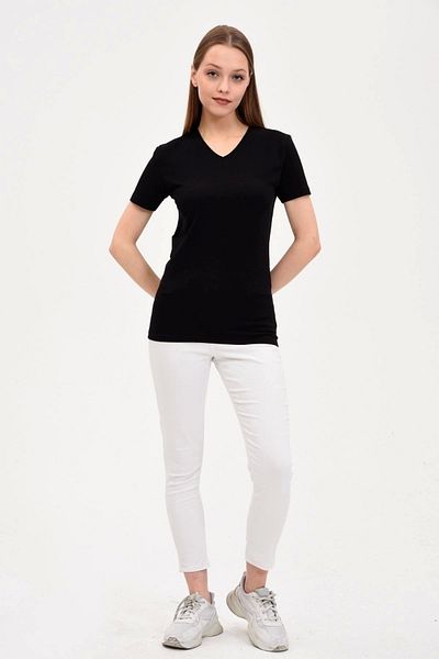 GENIUS STORE Γυναικείο μπλουζάκι με λαιμόκοψη V Basic μαύρο