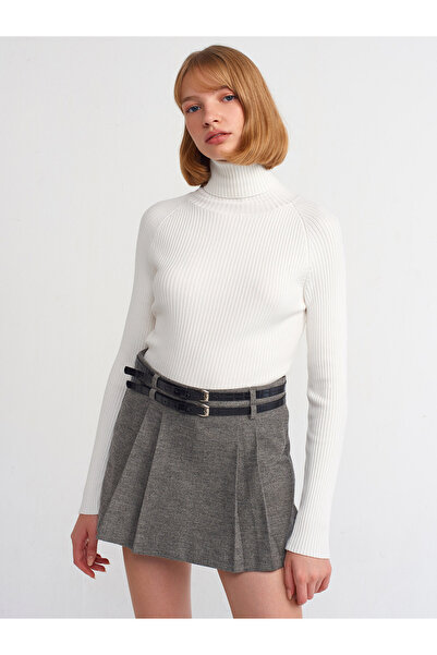 Dilvin 10429 Pulover cu guler cu nervuri-Ecru