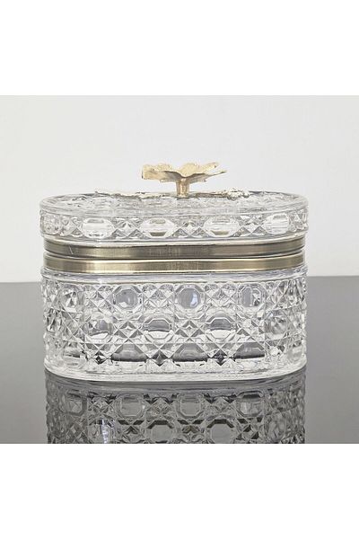 atabey home collection قطع 13 سم - غطاء فاخر، وعاء سكر وصندوق مجوهرات، تصميم فراشة وتفاصيل ذهبية