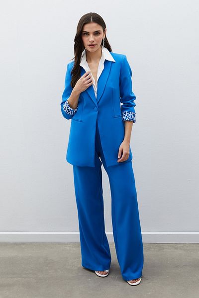 Sateen سترة كلاسيكية بياقة أحادية - نيلي