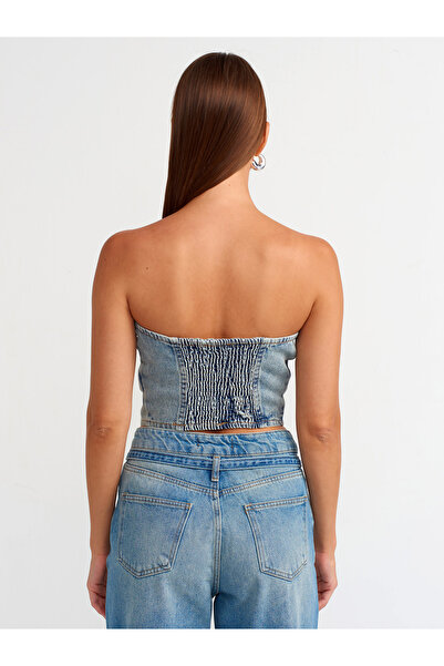 Dilvin 50726 Бюстьє з тонованого деніму - манжети на спині