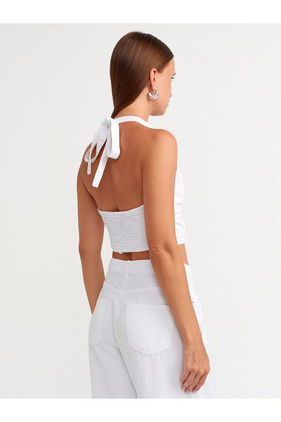 Dilvin 50723 Model White Cotton Bustier - Halter Neck