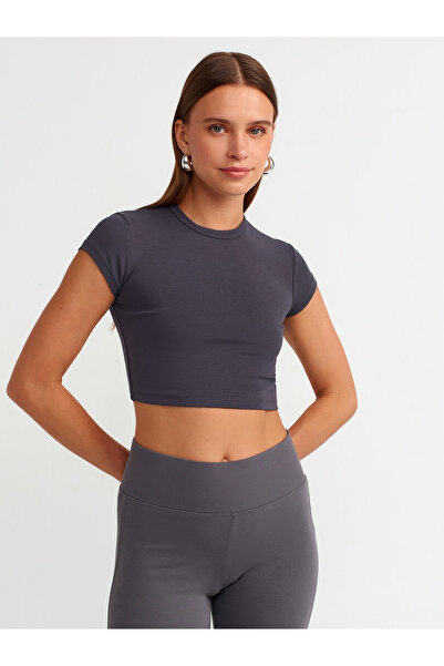 Dilvin 30936 Model Antracit Crop Top - Se potrivește pe corp