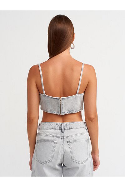 Dilvin 50735 Strappy Gray Strapless Short Denim