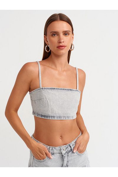 Dilvin 50735 Strappy Gray Strapless Short Denim