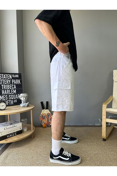 No362 White Baggy Cargo Shorts - Cargo Pocket