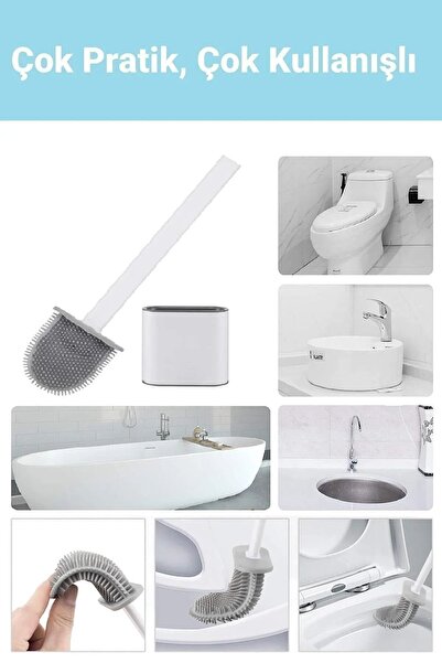 Chehra Design Beyaz Klozet Fırçası Silikonlu Banyo Tuvalet Fırçası Ve Tutucu ...