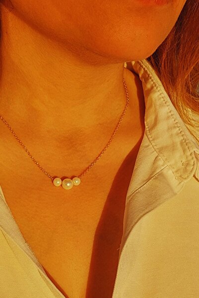 Chehra Design 3 İncili Altın Renk Zincir Kolye - Zarif ve Şık Takı