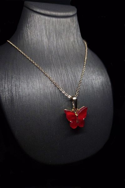Chehra Design Women's Red Butterfly Necklace