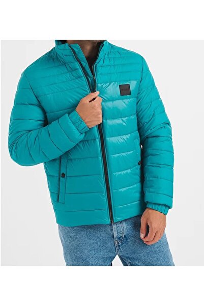 BOSS Erkek Logolu Fermuar Kapamalı Cepli Kışlık Turkuaz Mont 50496766-305