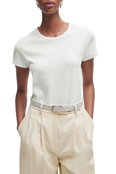 BOSS Kadın regular fit Kısa Kollu Düz Bisiklet Yaka Ekru T-Shirt 50505915-118