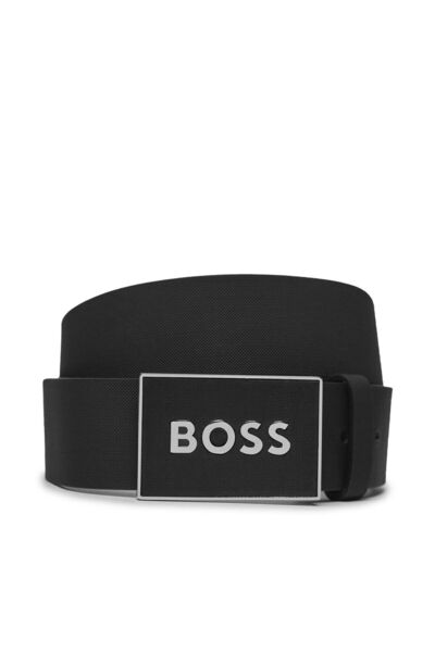 BOSS Erkek Marka Logolu Deri Günlük Kullanım Siyah-Beyaz Kemer 50471333-005