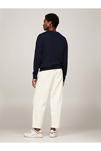 Tommy Hilfiger Erkek Marka Logo Detaylı Regular Fit Uzun Kollu Lacivert Kazak MW0MW33524-DW5