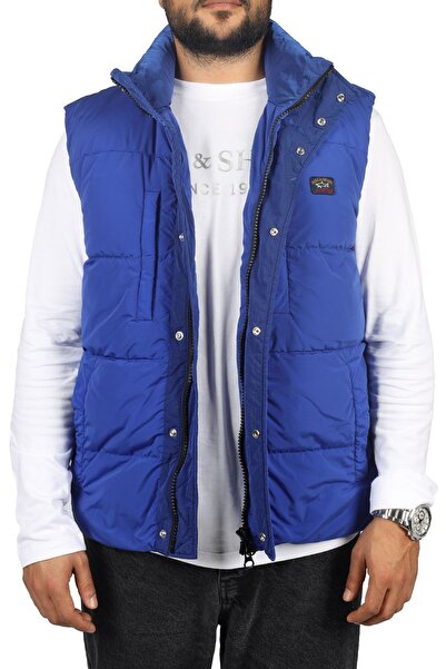 PAUL&SHARK Erkek Dik Yaka Yalıtımlı Marka Logolu Fermuarlı Mavi Yelek 13312305-408