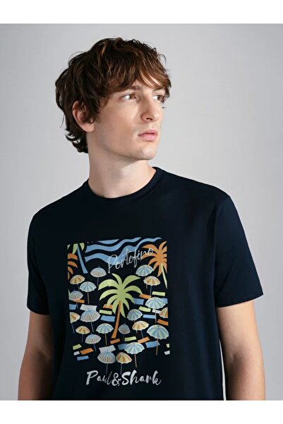 PAUL&SHARK Ανδρικό μπλουζάκι με λογότυπο βαμβακερό κανονικό μονόχρωμο μπλουζάκι 24411110 -013